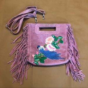 Embroidered Fringe Suede Purse